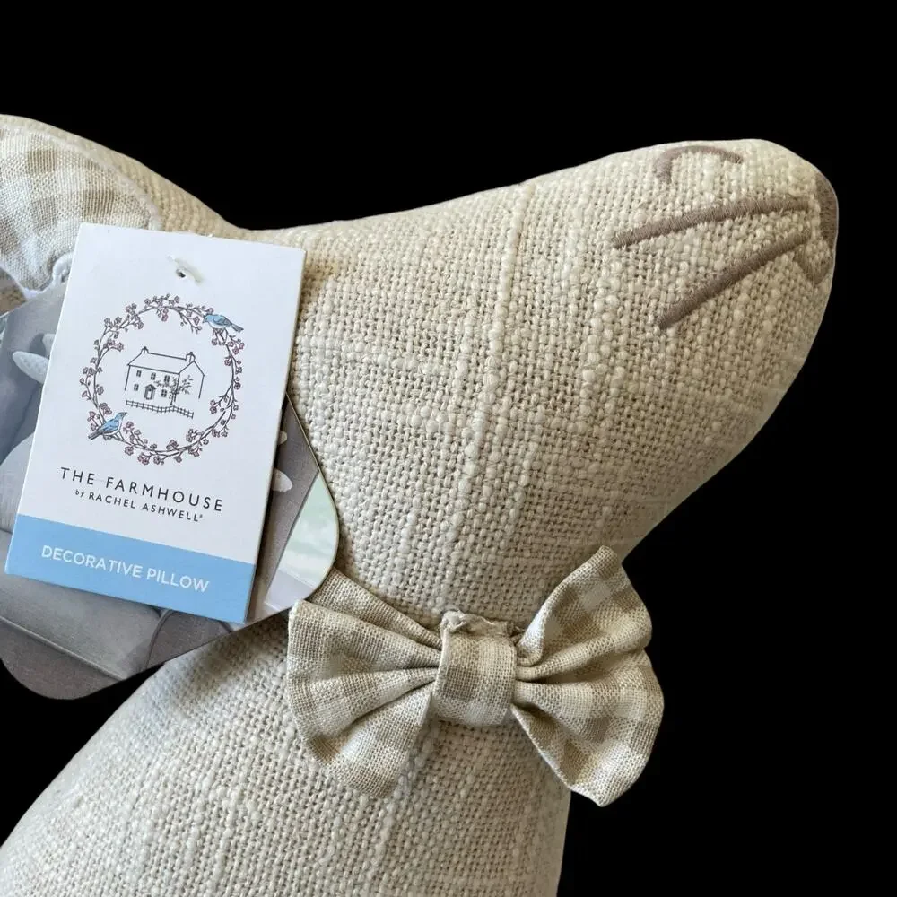 Rachel Ashwell Easter Bunny Rabbit Throw Pillow Beige & White Gingham NEW